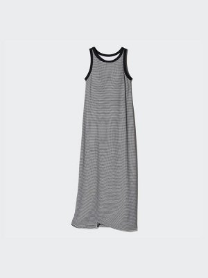 UNIQLO - платье с чашечками в мелкую полоску, увеличенная длина - 39 DARKBROWN