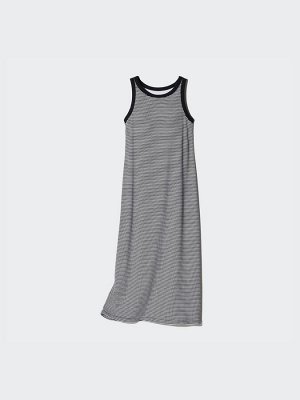UNIQLO - платье с чашечками в мелкую полоску, укороченная длина - 39 DARKBROWN
