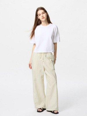 UNIQLO - легкие брюки в полоску из смесового льна - 01 OFFWHITE