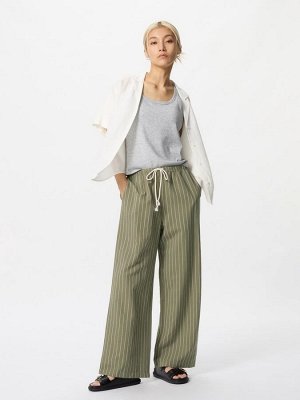 UNIQLO - легкие брюки в полоску из смесового льна - 56 OLIVE