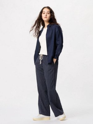 UNIQLO - легкие брюки в полоску из смесового льна - 69 NAVY