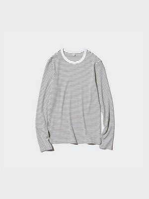 UNIQLO - лонгслив из ребристого хлопкового материала в полоску - 69 NAVY
