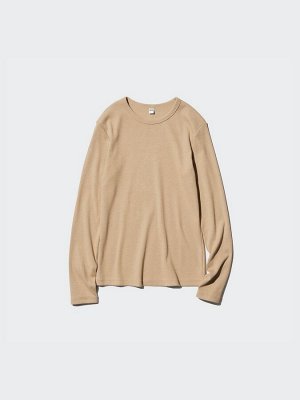 UNIQLO - лонгслив из ребристого хлопкового материала - 32 BEIGE