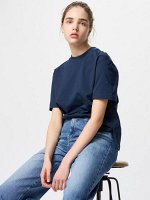 UNIQLO AIRism - слегка свободная футболка из хлопка - 69 NAVY
