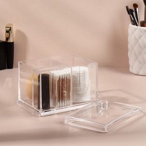 Органайзер для ватных палочек и дисков, 4 секции, 13x14x11 см, прозрачный