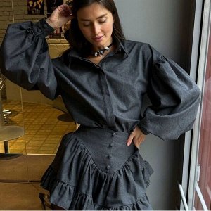 Костюм трикотажный с юбкой и рубашкой, женский