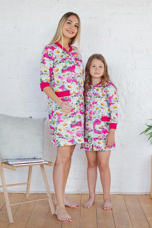 Family Look - Розовые халаты Аманда в комплекте женский+детский