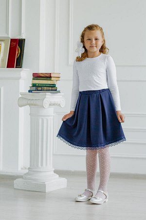 Юбка детская школьная темно-синяя с кружевом Dress Code