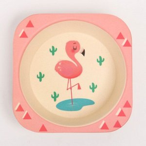 Набор детской бамбуковой посуды «Розовый фламинго», тарелка, миска, стакан, приборы, 5 предметов