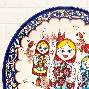 Ляган узбекский Риштанская Керамика «Матрёшки», d=42 см, синий