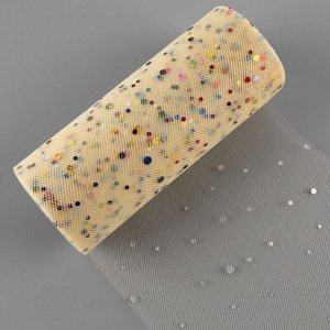 Фатин с разноцветными блёстками, 15 см, 23±1 м, 11±1 г/м², бежевый №4
