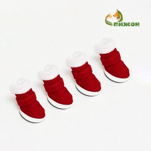 Ботинки для животных"Кристмес", набор 4 шт, размер 5 (подошва 6 х 5 см), красные