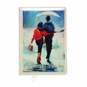 Ежедневник недатированный A5, 160 листов, deVENTE.Couple with umbrella, твёрдая обложка из искусственной кожи с поролоном, 2 ляссе, блок 70 г/м²