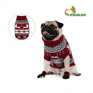 Свитер "Бегущие олени", 2XL (ДС 41, ОШ 41, ОГ 36-60 см), бордовый