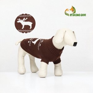 Свитер "Олень", M (ДС 30, ОШ 27, ОГ 40 см), коричневый