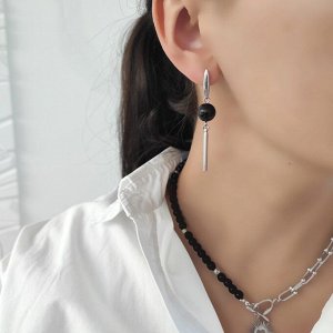Серьги с чёрным агатом и подвеской солнце
