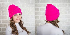 Шапка "Женская "  "Beanie" Шипы-Малина