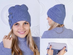 Шапка  "Женская №5 "Beanie-Сбоку Бусинки" Джинса