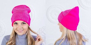 Шапка  "Женская №5 "Beanie-Стразы" Малиновая