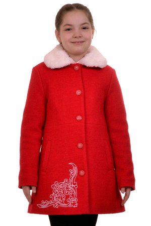 Пальто Цвет: Красный Материал: Вареная шерсть Описание: Утепленное пальто для девочки с вышивкой. Ткань верха - Вареная шерсть (65% шерсть + 35% п/э), подклад - 100%п/э, утеплитель синтепон 100 гр. Ме