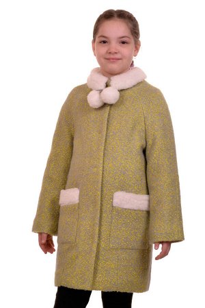 Пальто Цвет: Лимон Материал: Букле Описание: Утепленное пальто для девочки. Ткань верха - Букле (65% шерсть + 35% п/э), подклад - 100%п/э, утеплитель синтепон 60 гр.