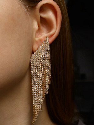Серьги висячие со стразами «Вечное сияние» лесенка, цвет белый в золоте