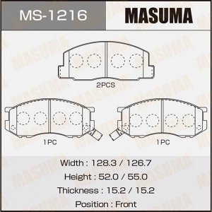 Колодки тормозные дисковые Masuma передние, комплект на ось (4 шт), арт. MS-1216