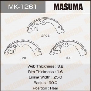 Колодки тормозные барабанные Masuma, комплект на ось (4 шт), арт. MK-1261