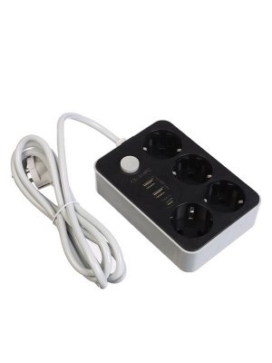 Удлинитель сетевой, 4 розетки, 2 м, 1300 Вт, 3x0.75 мм2, 2 USB-A, USB-C, 2.1 А, с заземлением, с выключателем