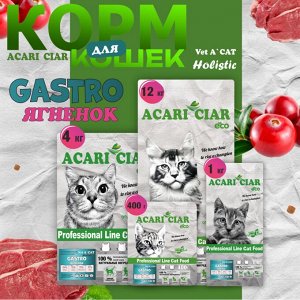 Vet A’CAT Gastro Lamb с ягненком для взрослых котов и кошек всех пород при проблемах с ЖКТ, 4 кг