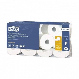 Туалетная бумага tork в стандартных рулончиках, мягкая, белая 8шт