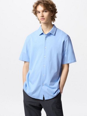 UNIQLO AIRism - хлопковая рубашка унисекс с коротким рукавом - 62 BLUE