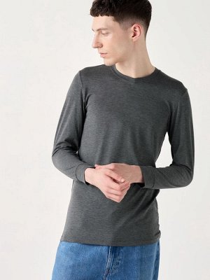UNIQLO Heattech - тонкая термо-кофта с круглым вырезом - 08 DARKGRAY