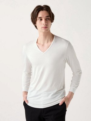 UNIQLO Heattech - тонкая термо-кофта с V-образным вырезом - 00 WHITE