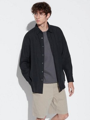 UNIQLO - мужская рубашка из премиального льна - 09 BLACK