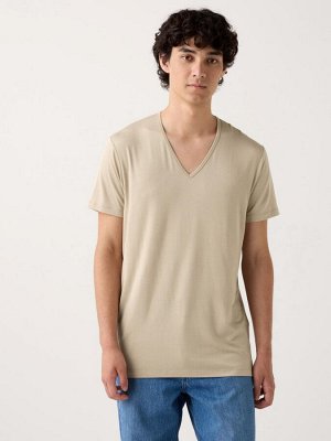 UNIQLO Heattech - тонкая термо-футболка с V-образным вырезом - 32 BEIGE