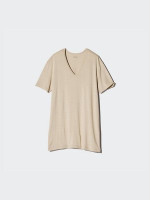 UNIQLO Heattech - тонкая термо-футболка с V-образным вырезом - 09 BLACK