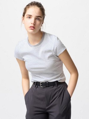 UNIQLO - укороченная футболка в мелкую полоску - 03 GRAY