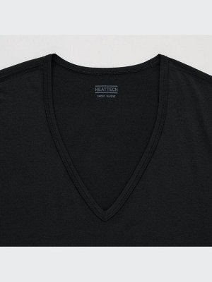 UNIQLO Heattech - тонкая термо-футболка с V-образным вырезом - 09 BLACK