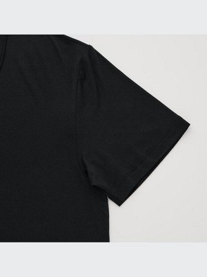 UNIQLO Heattech - тонкая термо-футболка с V-образным вырезом - 09 BLACK
