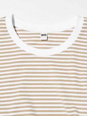 UNIQLO - укороченная футболка в мелкую полоску - 03 GRAY