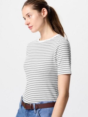 UNIQLO - хлопковая футболка в полоску с рукавом 3/4 - 01 OFFWHITE