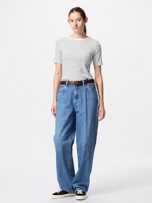 UNIQLO - хлопковая футболка в полоску с рукавом 3/4 - 01 OFFWHITE