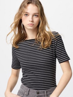 UNIQLO - хлопковая футболка в полоску с рукавом 3/4- 09 BLACK