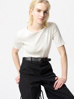 UNIQLO - хлопковая футболка в рубчик с рукавом 3/4 - 01 OFFWHITE