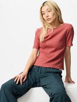 UNIQLO - хлопковая футболка в рубчик с рукавом 3/4 - 13 RED