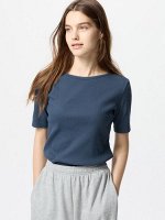 UNIQLO - хлопковая футболка в рубчик с рукавом 3/4 - 67 BLUE