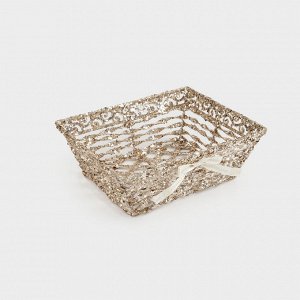 Корзина декоративная, 25х20 см, пластик/металл, прямоугольная, шампань, Frosty sparks