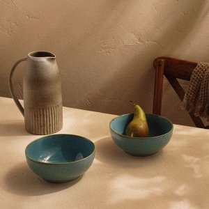 Набор мисок фарфоровых SL Home «Аззура», 1.2 л, d=18.5 см, голубой