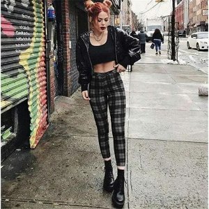 Брюки скинни в клетку фиолетовые зауженные, лавандовая шотландка